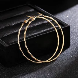 Hoop Huggie Gold Filled Metal Carved Bamboo Circle Earings For Women 40/50/60mm Diameter Creative Creolen örhängen Orecchini Cerchio