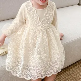 Dziewczyny Dresses 2022 Wiosna Jesień Długą Rękaw Zszycia Mesh Księżniczka Sukienka Party Dzieci Baby Girl Odziewa przez 1-5 lat