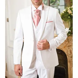 Biały Formalny Groom Tuxedo na ślub Peaked Lapel 3 Piece Prom Mężczyźni Garnitury z Spodnie Kamizelka Mężczyzna Moda Kurtka Najnowszy Styl X0909