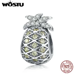 Wostu äkta 100% 925 sterling silver sommar ananas pärlor passar charm armband halsband hängsmycke unika silver smycken cqc936 q0531