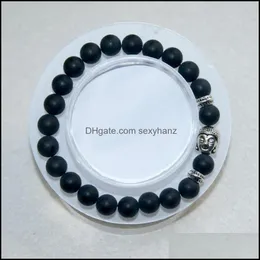 Smycken svart natursten pärlor 8 mm 7 chakra ncing helande buddha armband kvinna man armband bön yoga reiki bijoux pärlor, strängar d