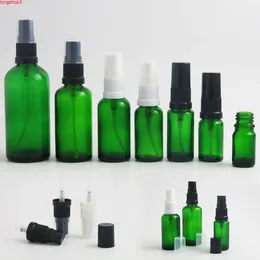 20pcs green glass bottle with black white plastic mist sprayer small perfume 5ml 10ml 15ml 20ml 30ml 50ml 100mlhigh qualtity