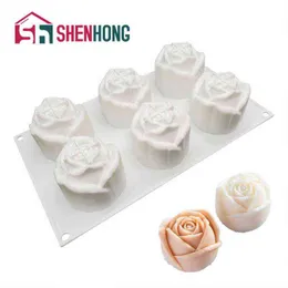 Shenhong Silicone Mold Cake Rose Blommor Form 3D Mold Bröllop Dessert Mousse Candy Bakeware Tools 211110