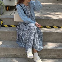 Plus Size New Spring Dress Girls Boho Print Female Vintage Dress Party Oversize Long Sleeve Women Dresses Robe Vestido Y0118