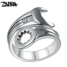 ZABRA Genuine Pure 925 Sterling Silver Cool Wrench Ring Men Adjustable Retro Love Vintage Punk Ring Biker Jewelry 211217