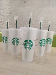 Starbucks 24oz / 710ml plástico tumbler reutilizável limpeza bebendo plana plana copo pilar forma palha caneca DHL entrega rápida