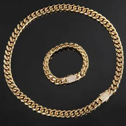 Hip Hop Stainless Steel Cuban Link Chain Set Titanium Metal