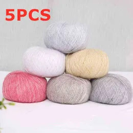 1PC 5pcs X20g Silk Mohair Yarn Cheap knitting Yarn Crochet Baby Wool For Knitting Sweater Shawl 1.0mm Thin Yarn Light Fairy Beauty Y211129