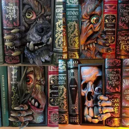 Booknook Monsters Toy Halloween Resin Bookends Bookstand Sculpture Bookshelf Decor Horror Peeping On The Bookshelf Monsters