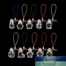 Mixed 10 Shape Mini Glass Bottles Key Chain Pendants Small Wishing With Cork Vial Arts Jars For Bracelets Gifts 10pcs