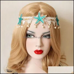 Wedding Hair Jewelry Summer Style Bohemian Lace Head Wreath For Women Party Mermaid Sea Star Decorations Charm Bands Drop Delivery 2021 R3Ob