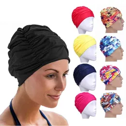 1pc hög elastisk simning hatt nylon turban blommor tryckta pool bad hattar långt hår skyddar simma hatt för kvinnor