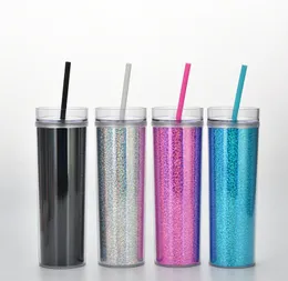 The latest 16OZ double-layer plastic straw coffee mug, Symphony laser drink style water cup, support customized logo