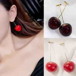 Bohemian Fruit Resin Red 1Pair Cherry Dangle Earrings Fashion Trend Metal Earrings For Women Girls Geometric Jewelry Gifts