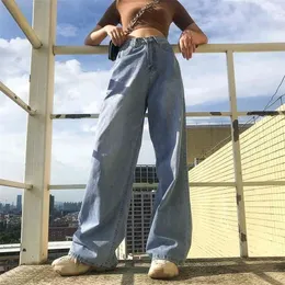 High Waisted Wide Leg Baggy Jeans 90s Cargo Aesthetic Pants Oversized Trousers Women Autumn Blue Boyfriend Jeans Pantalon Femme 210715