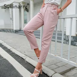 Sollinarry Office lady casual spring solid pencil pants women Fashion female basic trousers Elegant drape zipper bottom button 210709