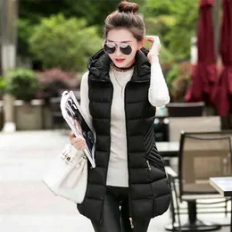 ALMUERK Winter Women Long Vest hooded Turn down Collar Thick Coat Slim Waist Warm Plus Size Big 210915