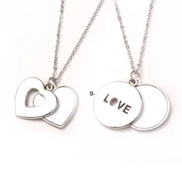 Personalized Round Lovers Necklace Favor Sublimation Blanks LOVE Carved Clavicle Chain DIY Heat Transfer Heart Shaped Hollow RRF13325