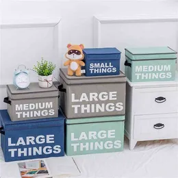 Storage Box with Lid Cotton Linen Toy Snacks Sundries Organizer Clothes Socks Debris Alphabet Pattern YB090M79 210922