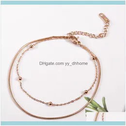 Link, pulseiras Jewelrylink, corrente duas camadas Snake Rose Gold Color Link Bracelet com 5 cm de comprimento estendendo a a￧o inoxid￡vel j￳ia