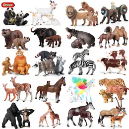 OENUX African Wild Zwierzęta Symulacja Lion Giraffe Horse Deer Wielbłąd krowa Figurka Figurki Model PVC Edukacyjne Kid Toy C0220