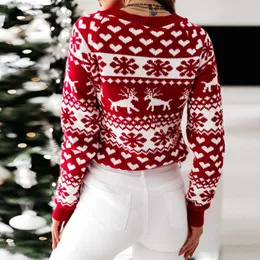 Fashion-Sweater Women Christmas Deer Knitted Long Sleeve Round Neck Ladies Jumper Fashion Casual Winter Autumn Pullover ClothesPlus Size