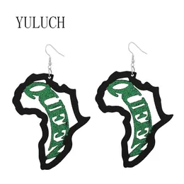 Dangle Avize Yuluch Kadınlar Afrika Glitter Harita Kolye Küpe Kız Ahşap Pullu Mektubu Desen Hollow Takı Kadın Sanat Accessorie Için