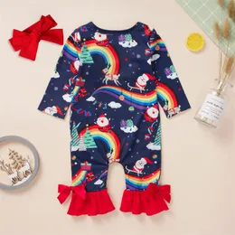 Jul Pyjamas Baby Boutique Girl Spädbarn Romper Suit Santa Claus Jumpsuit Övergripande Coverall Kläder med huvudband 1654 B3