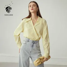 Fansilanen Causal Wrap Kimono Cardigan Yellow Blouse Shirt Kvinnor Långärmad Blå Topp Kvinna V Neck Office Elegant 210607