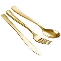 Engångsguld bestick plast bröllopsfest porslin set bronze gyllene middag kniv gaffel sked födelsedag lx4165