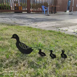 4 Pcs Metal Duck Outdoor Decoration Outside Decor Yard Garden Ornaments Q0811