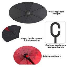 Odwrotne parasol deszczowy dla kobiet składających podwójne warstwy dla mężczyzn Self Stand Women C Uchłanianie Parasol Odwrócony wiatrówek u jllike