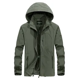 Plus Size 5XL Men's Waterproof Breathable Jacket Spring Autumn Thin Casual Overcoat Army Tactical Windbreaker Coats 220301