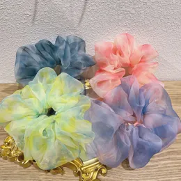 Mode organza färgämne hår scrunchies kvinnor elastiska hårband huvudband flickor hästsvans hållare hår rep slips tillbehör