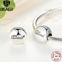 Genuine 925 Sterling Silver Warm Dad Gift Crystal Charms Beads Fit BISAER Bracelets & Bangles for Women Father Gift ECC006 Q0531