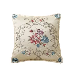 Embroidered Jacquard Sofa pillow case Luxury Living Room Car Bedside Backrest Embroidery Pillow Cover Removable European-Style 48*48cm