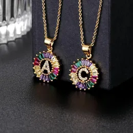 Chains 2021 Gold Color Initial Multicolor CZ Necklace Charm Letter Name Jewelry For Women Accessories Girlfriend Gift