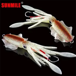 Sunmile Fishing Soft Squid Przynęty 60g / 80 g / 100 g / 120g / 150g Luminous / UV Squid Jig Przynęty Wobbler Wobbler Bait 220207