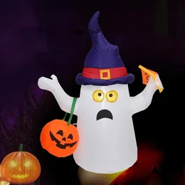 LED Inflatable White Ghost Spooky Light Doll with Pumpkin Halloween Holiday Props Toys Outdoor Yard Decoration