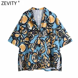 Zevity Women Vintage Abstract Picture Print Texture Camicetta Femminile Side Split Kimono Camicie Roupas Chic Loose Chemise Top LS9142 210603
