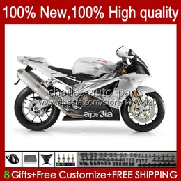 Moto karosseri för Aprilia Mille RV60 RSV1000 R RR 2004 2005 2006 BODY 11NO.84 RSV-1000 RSV1000RR RSV1000R 04-06 RSV 1000 R 1000R 1000RR 04 05 06 Fairing Kit Vit Silveryy