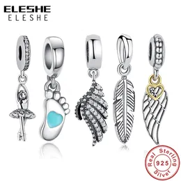 ELESHE Authentic 925 Sterling Silver Wing Pendant Dangle Charm Beads Fit Original Bracelet Necklace DIY Jewelry Accessories Q0531