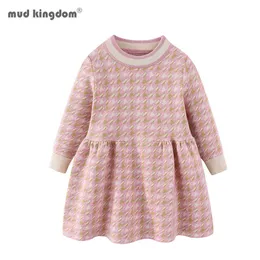 Mudkingdom Kleinkind Mädchen Hahnentritt-Pullover Kleid Pullover Strick Babykleidung für Mädchen 210615