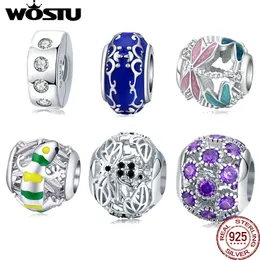 WOSTU 925 Sterling Silver Jewelry Make Beads Fit Original Charm Bracelet DIY Jewelry Charms Wedding Anniversary Gift Stop Beads Q0531