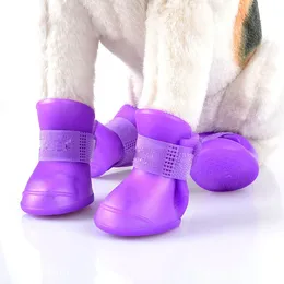 Dog Collars & Leashes 4pcs/lot Silicone Durable Mini Waterproof Rain Pet Dog Shoes Anti Slip Fashion Cute Paws Boots for Little Teddy