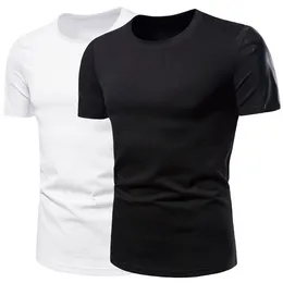 E-Baihui 2021 Summer T shirt Men's Solid Color Short-sleeved T-shirt Round Neck Fashion PU Stitching and Leather Half-sleeved Shirt YT063