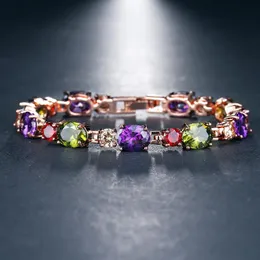 Link, łańcuch KSRA Hyoallergenic Kolorowe Okrągłe Cyrkon Bransoletka Dla Kobiet Błyszczący Kryształ Trendy Ślubna Bridal Vintage Bangle Biżuteria Prezenty