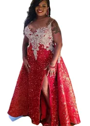 ASO EBI 2022 Arabisk plusstorlek Röd Sparkly Sheath Prom Klänningar Beaded Crystals Sexig Evening Formell Party Andra Receptionen Födelsedag Engagemang Klänningar Klänning ZJ664