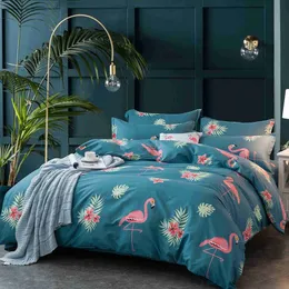 Billiga sängkläder 4st 4pcs Duvet Cover Flat Sheet Pillowcases Flagomings Floral Tryckt Enkelrum Dubbel Twin Queen Size Bed Sets C0223