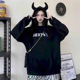 Hoodies women female autumn winter Korean Harajuku bf style Japanese comics print loose student hooded plus velvet sweatshirt 210526